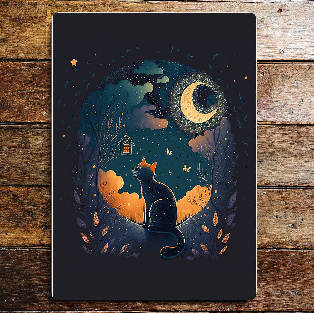 Moon Cat Art Sign Plaque