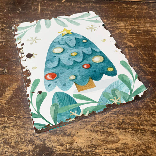 Christmas Tree illustration | Metal Vintage Wall Sign