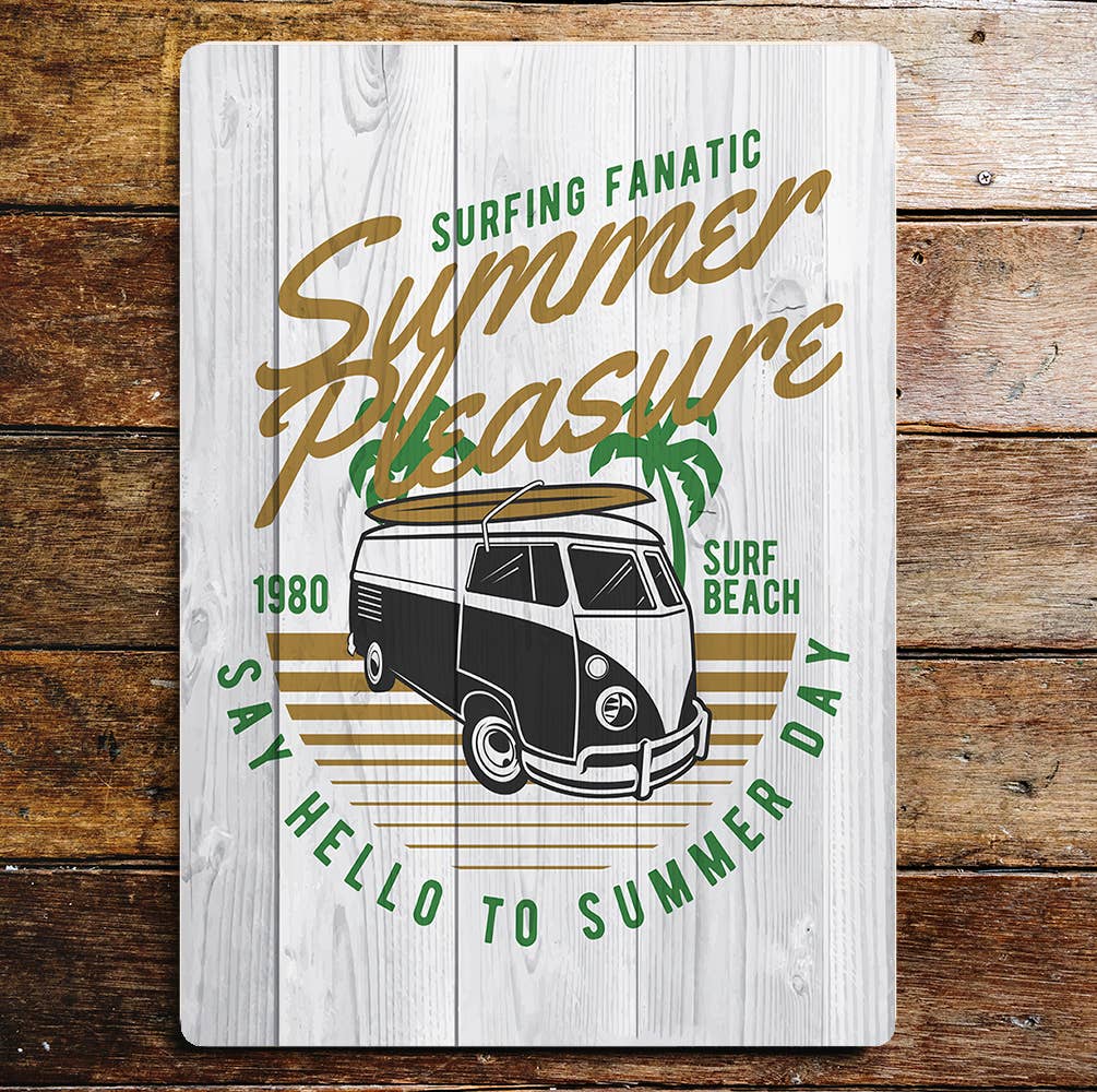 Surfing camper van summer beach wall art Metal Sign Plaque