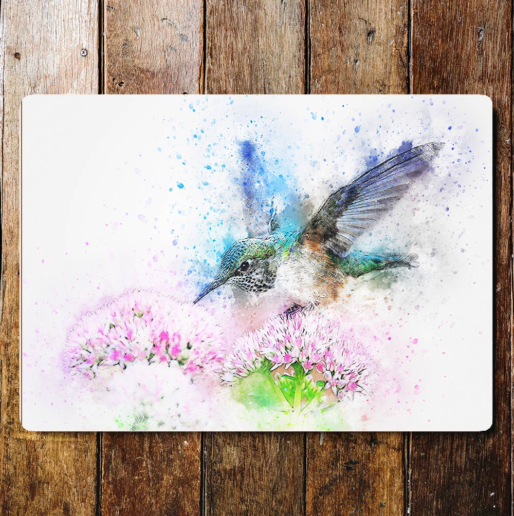 Humming Bird In Flight Pink Flowers | Metal Sign Plaque