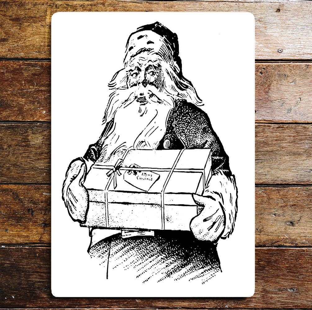 Santa Present Vintage Christmas Metal Wall Sign
