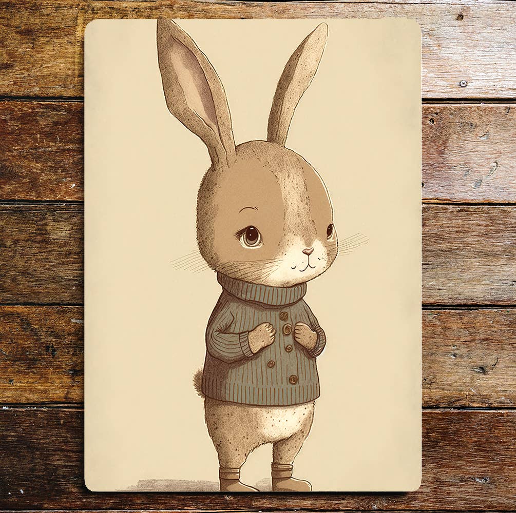 Cute Rabbit Boy Cardigan Big Ears | Metal Sign Plaque