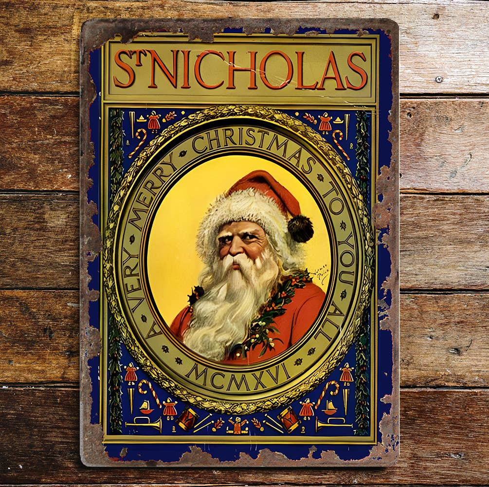 Vintage Santa St Nicholas Christmas | Metal Vintage Wall Sign