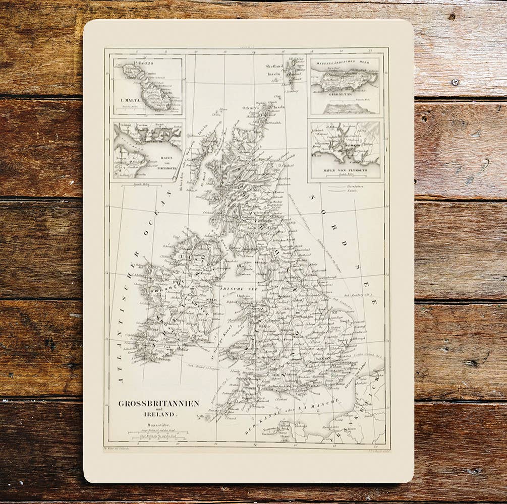 Vintage map of United Kingdom art | Metal Sign Plaque