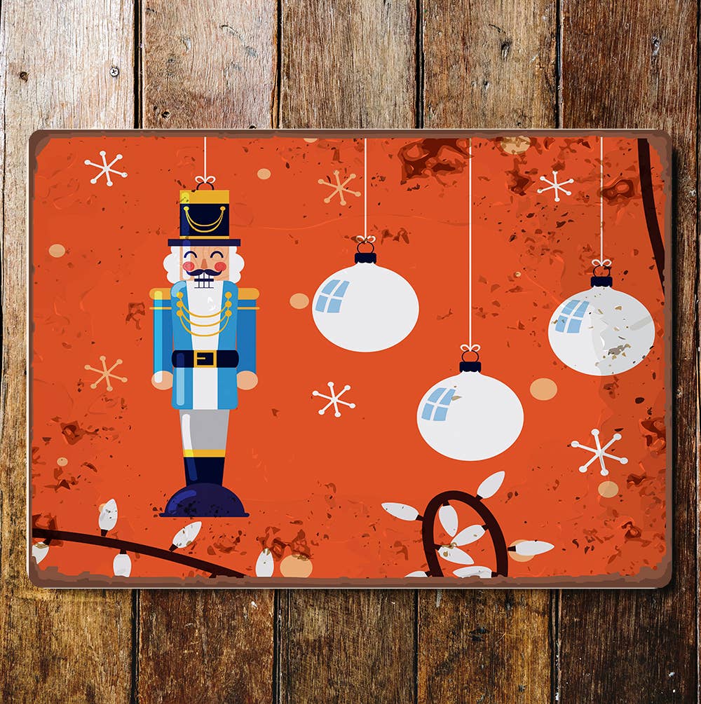 Nutcracker Baubles Lights Orange | Metal Wall Sign Plaque