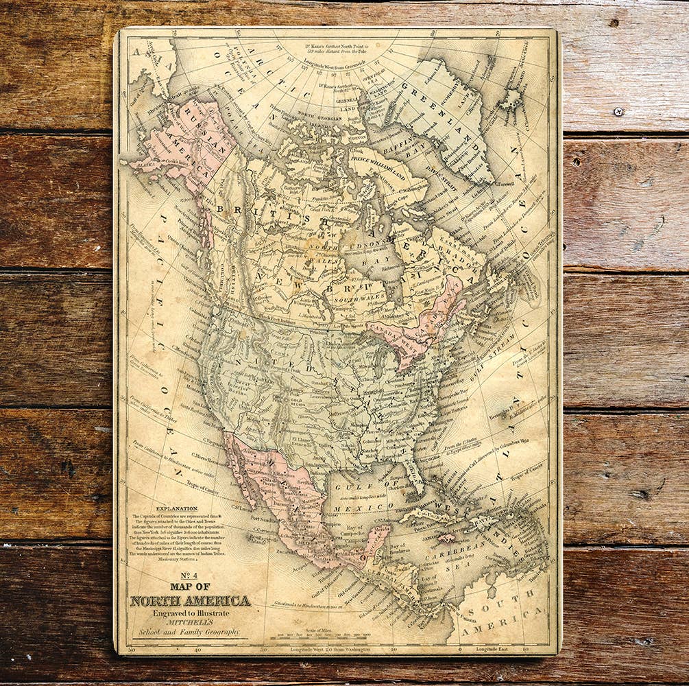 North America map vintage art | Metal Sign Plaque