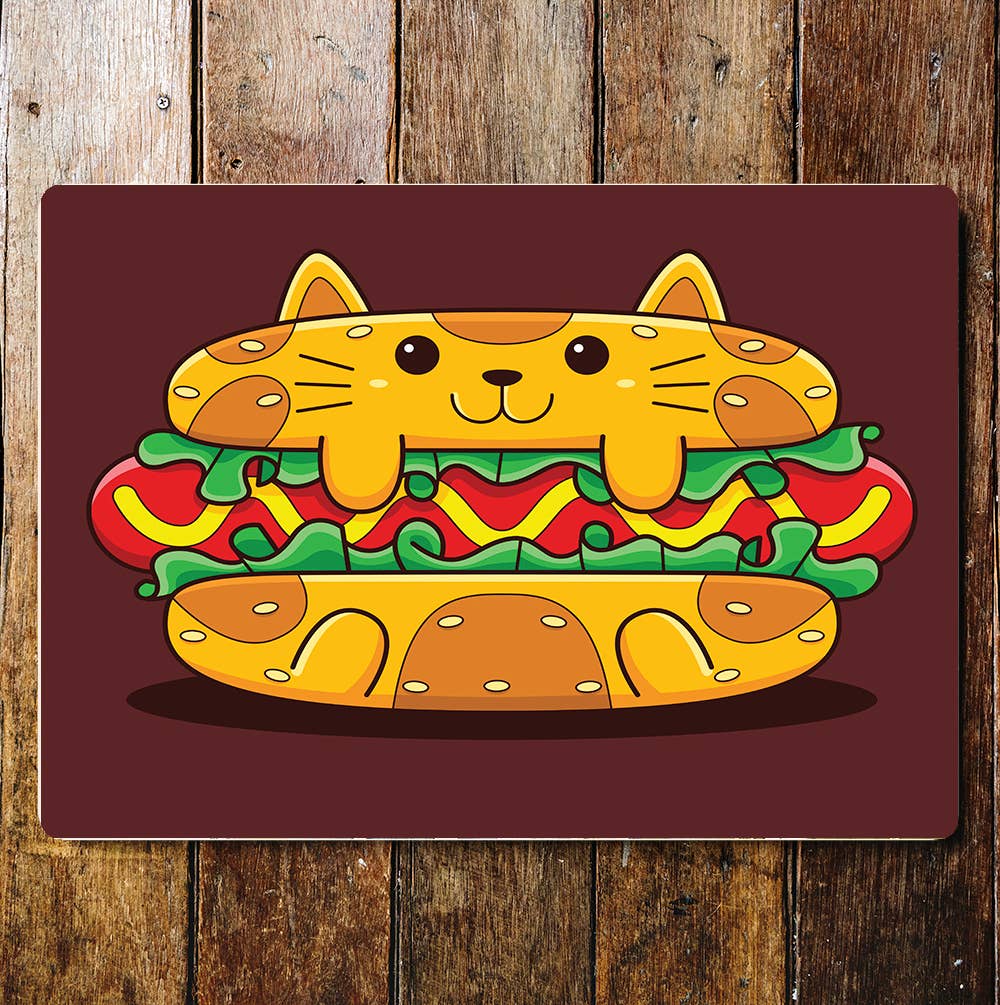 Cat Hotdog Food Animal Cute | Metal Wall Sign