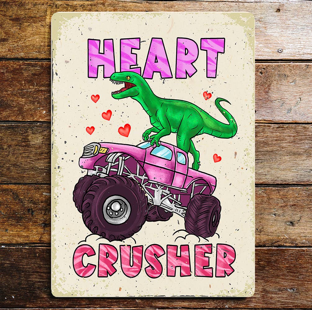 Heart Crusher Dinosaur Jeep Valentine | Metal Sign Plaque