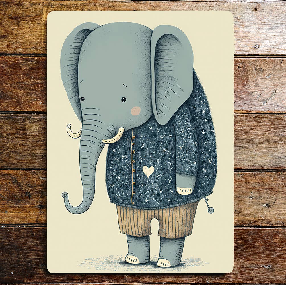 Cute Blue Elephant Jacket Minimalistic | Metal Sign Plaque