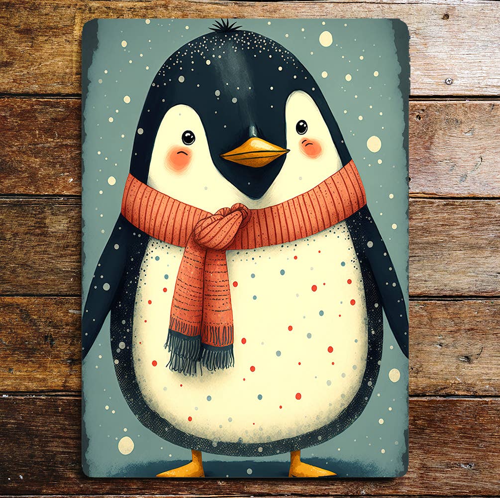 penguin red scarf Metal Sign Plaque