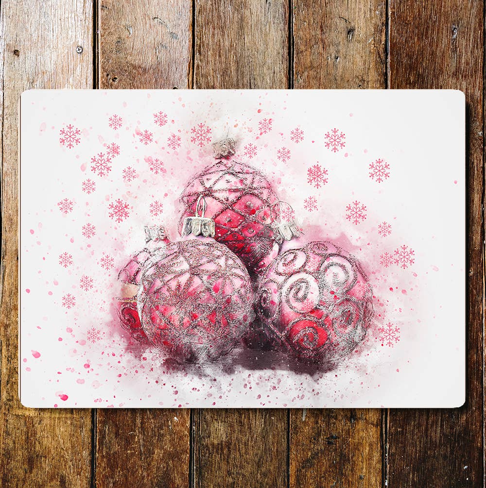Red Silver Baubles Christmas Snow Flakes Metal Sign Plaque