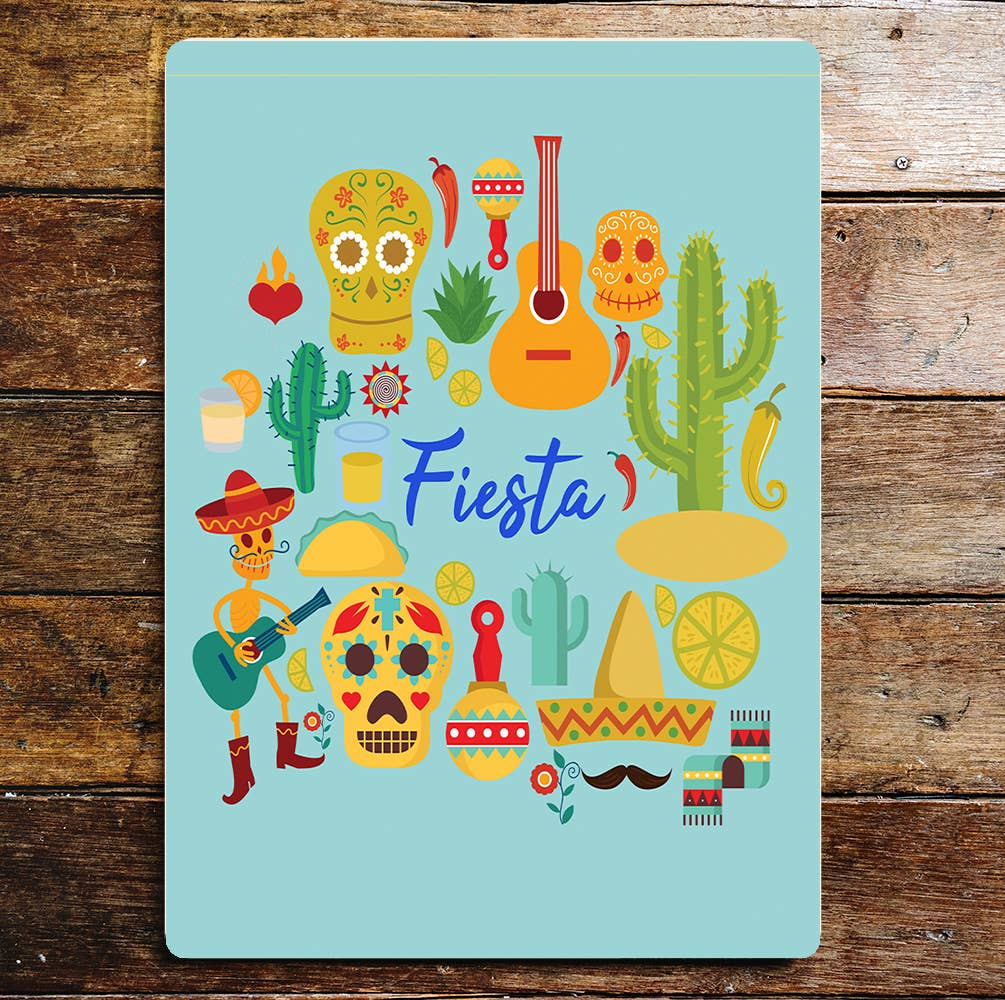 Mexican Fiesta Skulls Cactus | Metal Sign Plaque