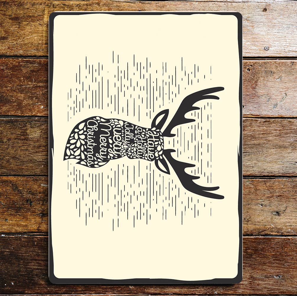 Stag Silhouette Have A Merry Christmas Metal Sign Plaque