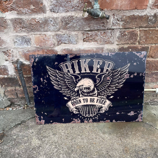 Biker Born To Be Free Motorbike | Metal Vintage Wall Sign