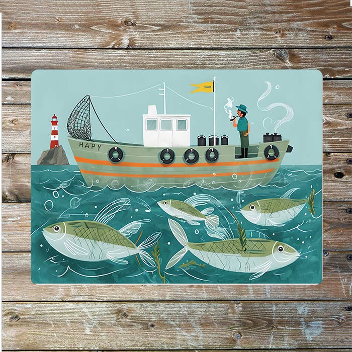 Fishing Scene Fish Boat Sea Nautical | Metal Sign Plaque