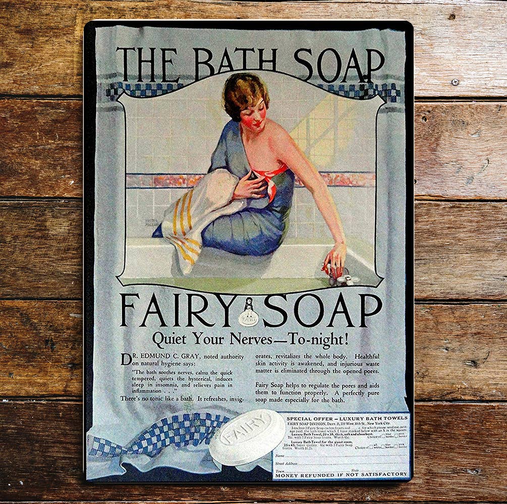 Vintage bath soap wall art | Metal Sign Plaque