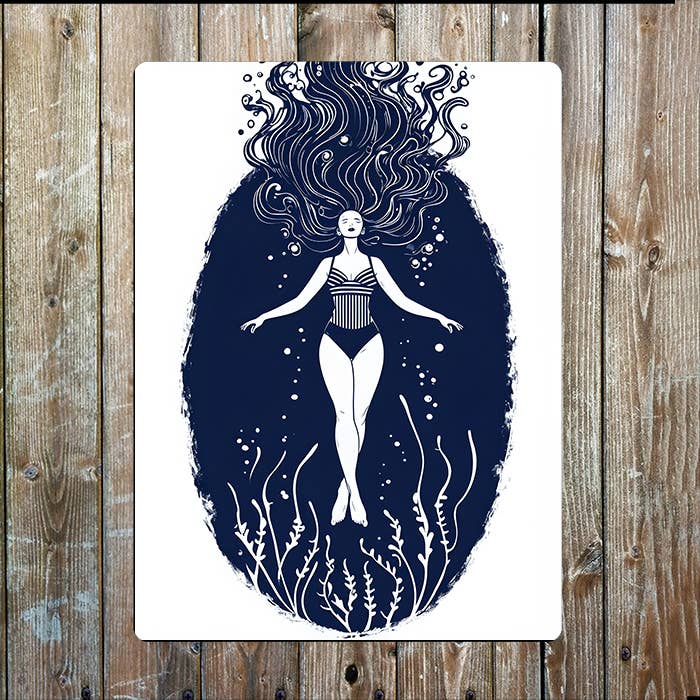 Floating Woman in sea Nautical | Metal Sign Plaque