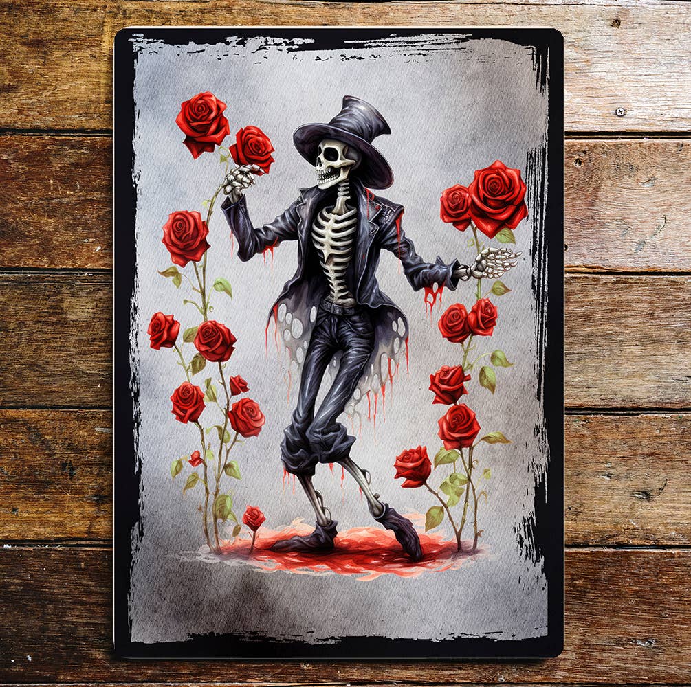 Personification of Death Red Roses Art Metal Sign Plaque