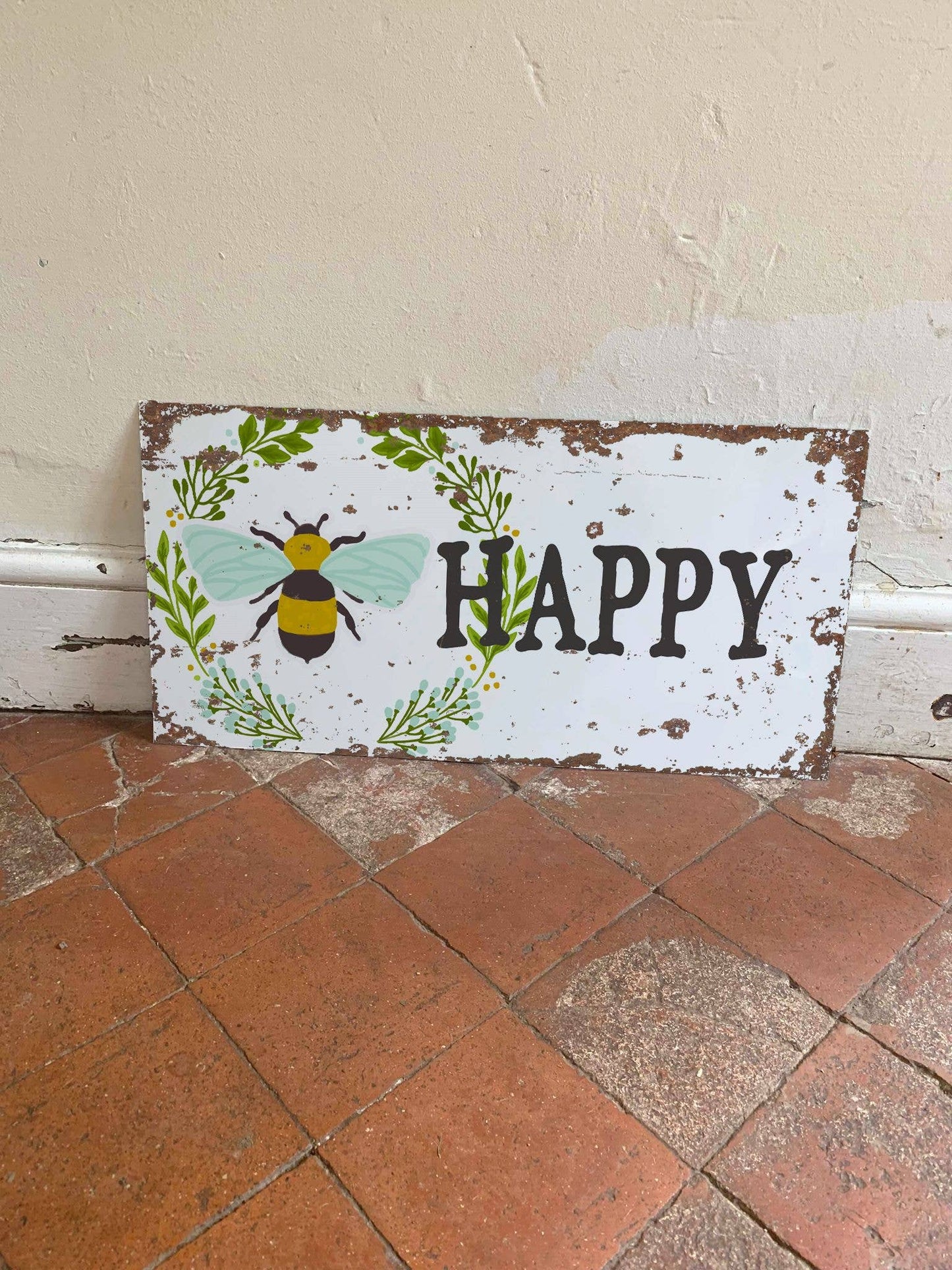 Bee Happy - | Metal Advertising Wall Sign