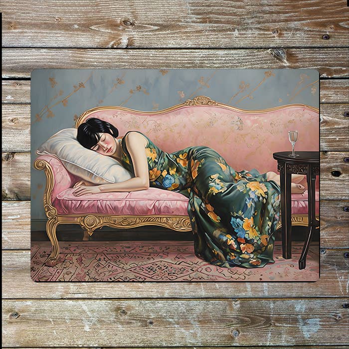 Woman Sleeping On Sofa | Metal Sign Plaque