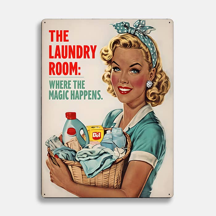 Laundry Room Magic Happens Retro | Metal Sign Plaque