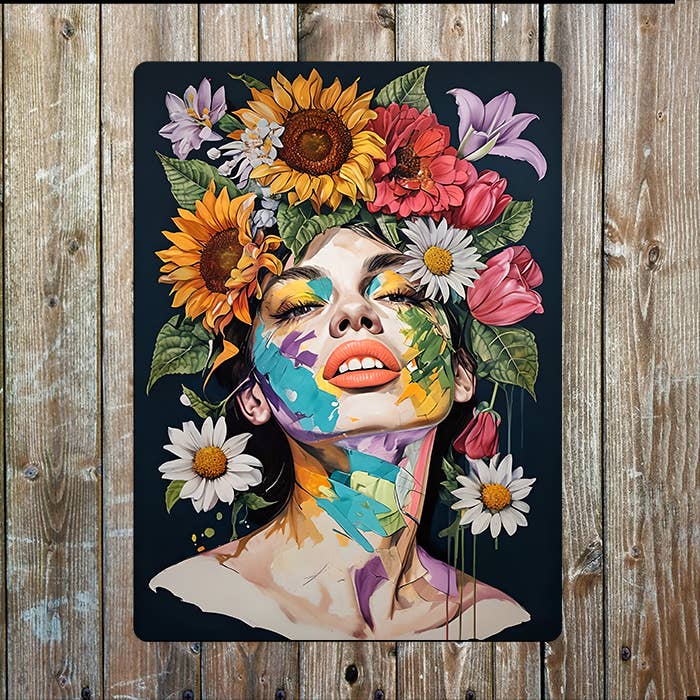 Abstract Surreal Artwork Women Flowers 2 | Metal Sign Plaque