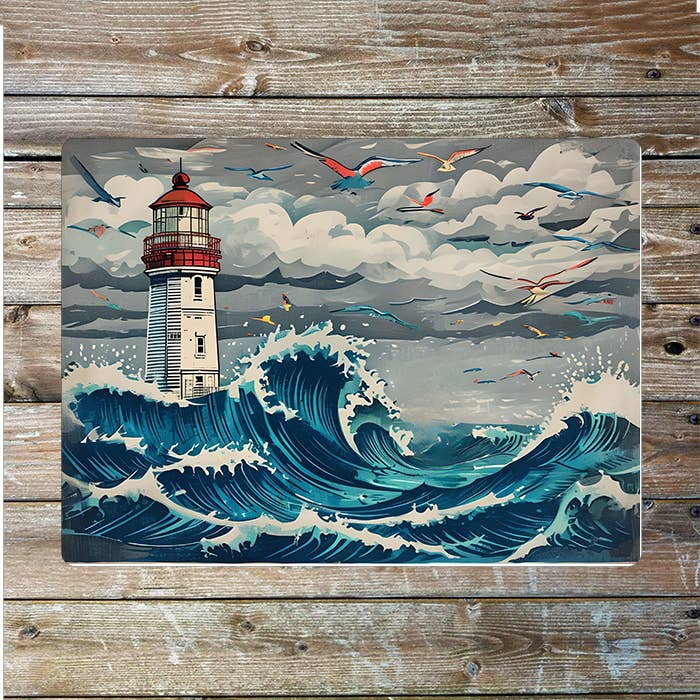 Lighthouses waves Rough Sea Nautical | Metal Sign Plaque