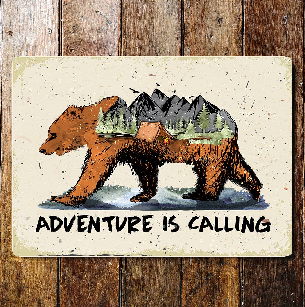 Adventure is calling Bear | Metal Wall Sign