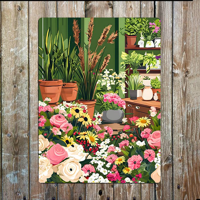 Floral Shop Scene Filled Blossoms Flowers | Metal Sign Plaque