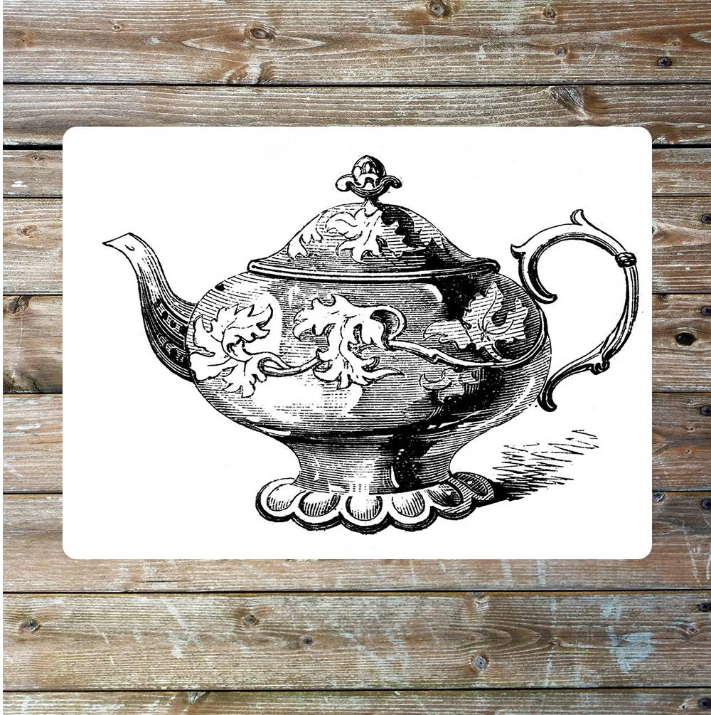 Vintage teapot silver art | Metal Sign Plaque