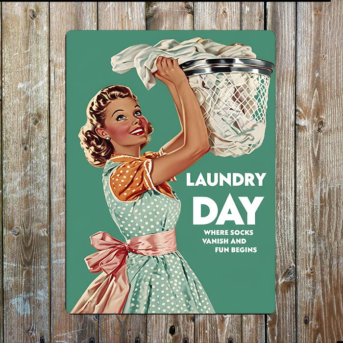 Laundry Day Fun Begins Vintage Retro | Metal Sign Plaque