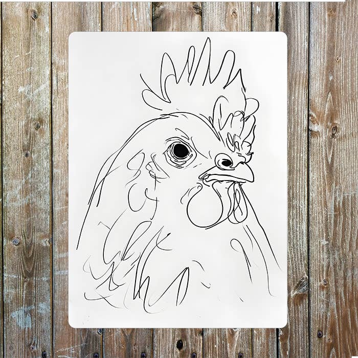 Line Drawing Of A Chicken Hen Face Farm | Metal Sign Plaque
