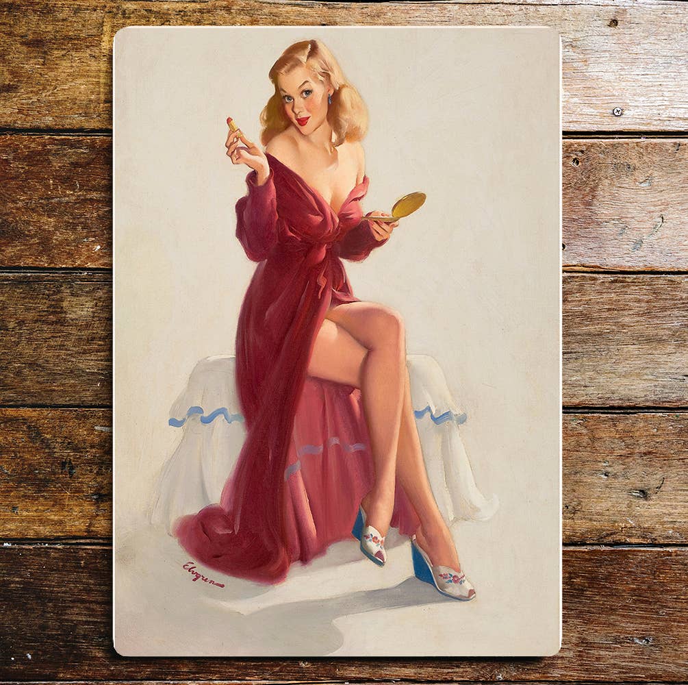 Pin Up Girl Red Dress Lipstick Time Metal Sign Plaque