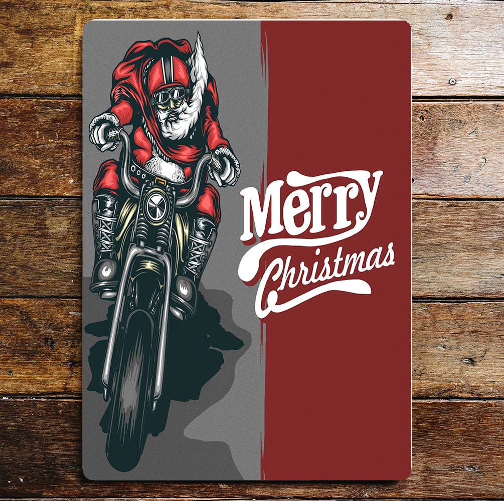 Merry Christmas Santa Motorbike | Metal Wall Sign