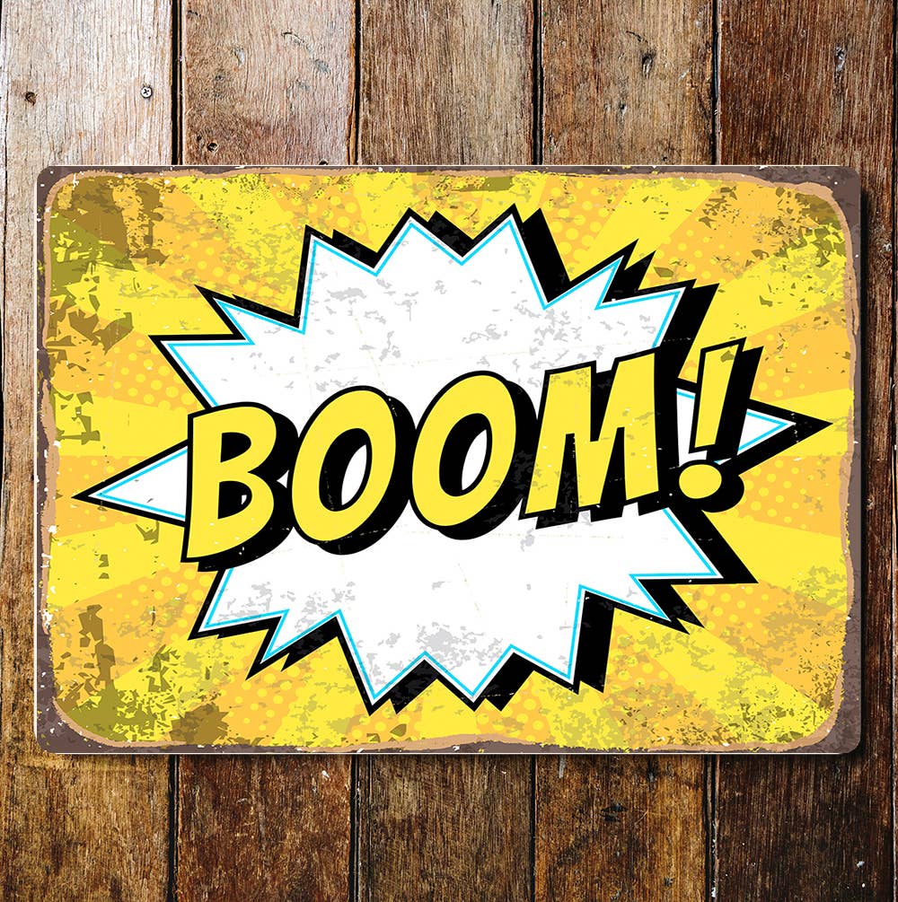Cartoon Boom Star Explosion Yellow | Metal Sign Plaque