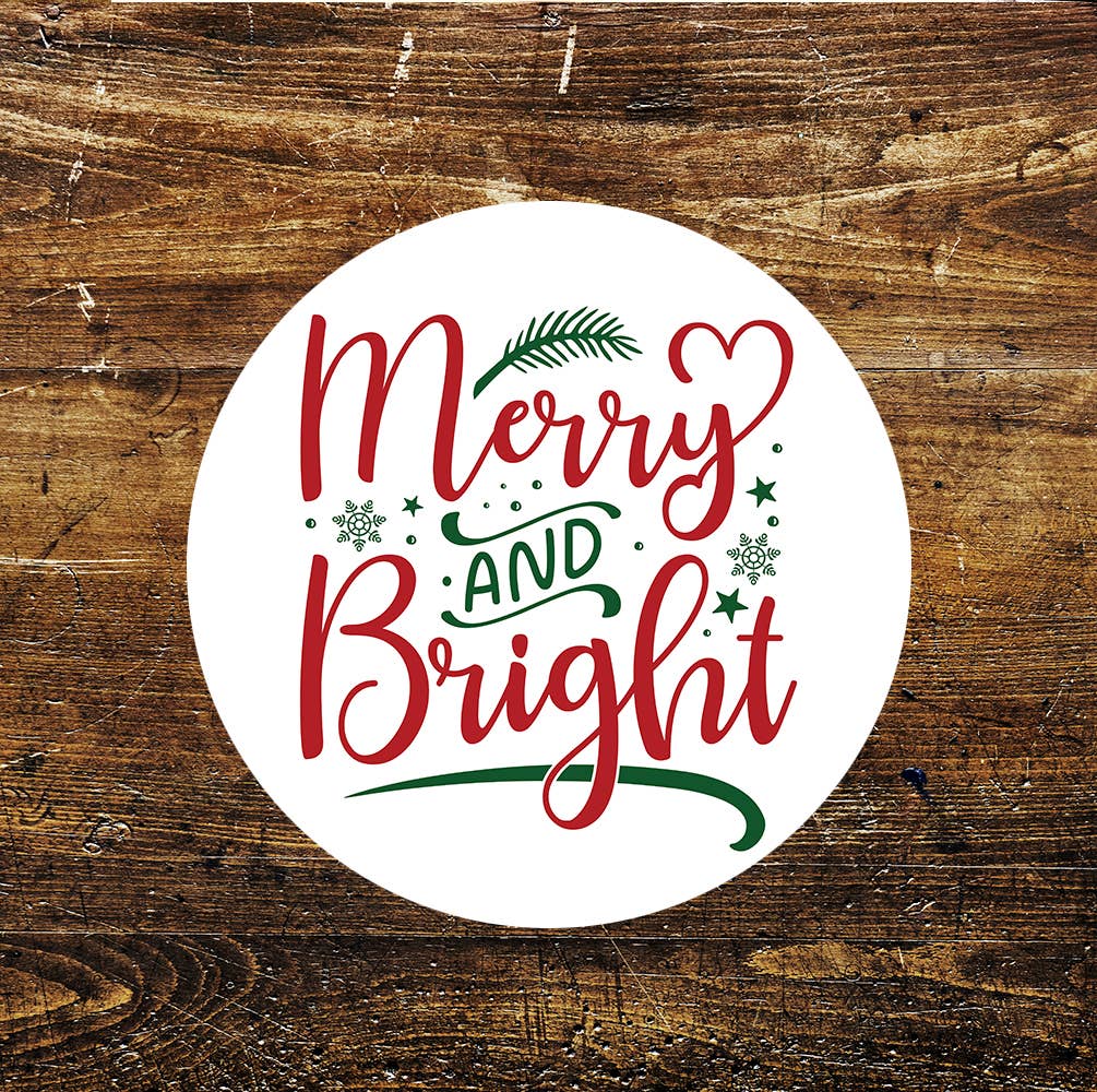 Christmas Merry and Bright Circle Metal Sign