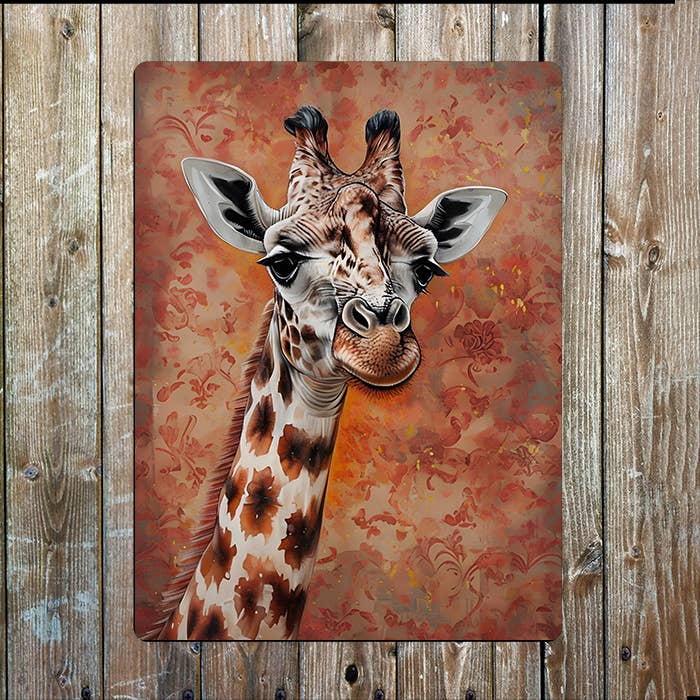 Giraffe Vintage Background Painting | Metal Sign Plaque