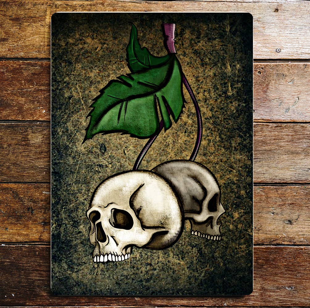 Skulls Leaves Metal Wall Sign
