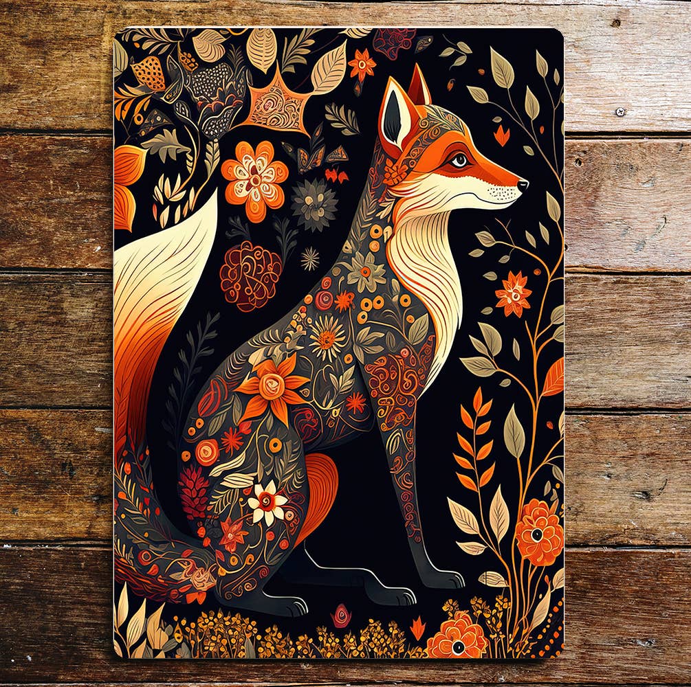 Fox leaves flowers | Metal Sign plaque