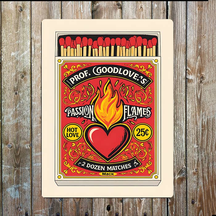 Retro Matchbox | Good love Passion Flame | Metal Sign Plaque