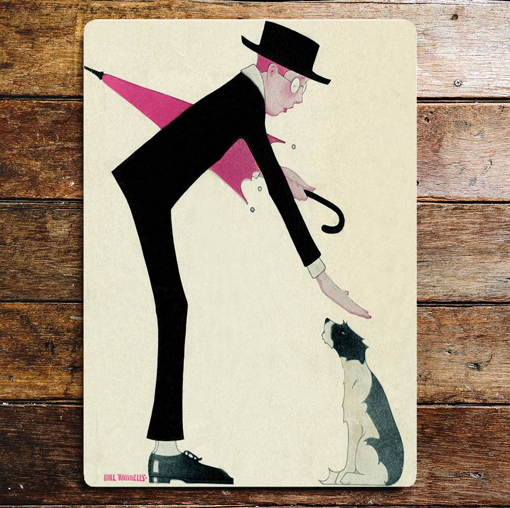 Patting The Dog Man In Suit Metal Wall Sign Plaque