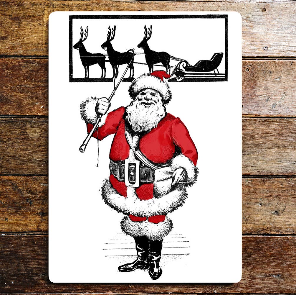 Reindeer Sledge Santa Christmas Metal Wall Sign