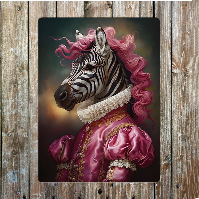 Zebra In Renaissance clothes | Metal Sign Plaque