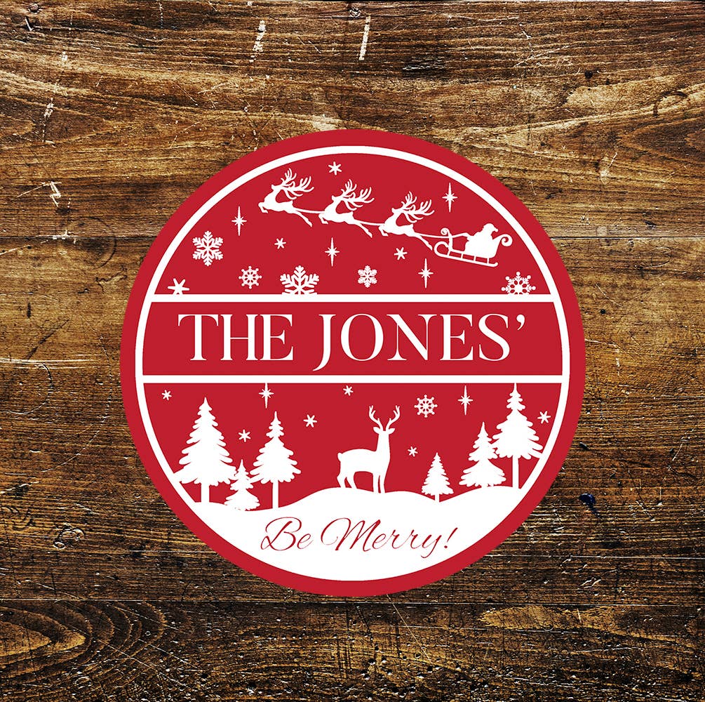 Christmas Decor Customize Family Name Metal Sign Circle