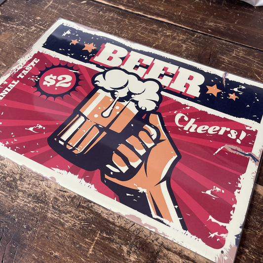 Beer Cheers Pint Drink Retro | Metal Humour Wall Sign