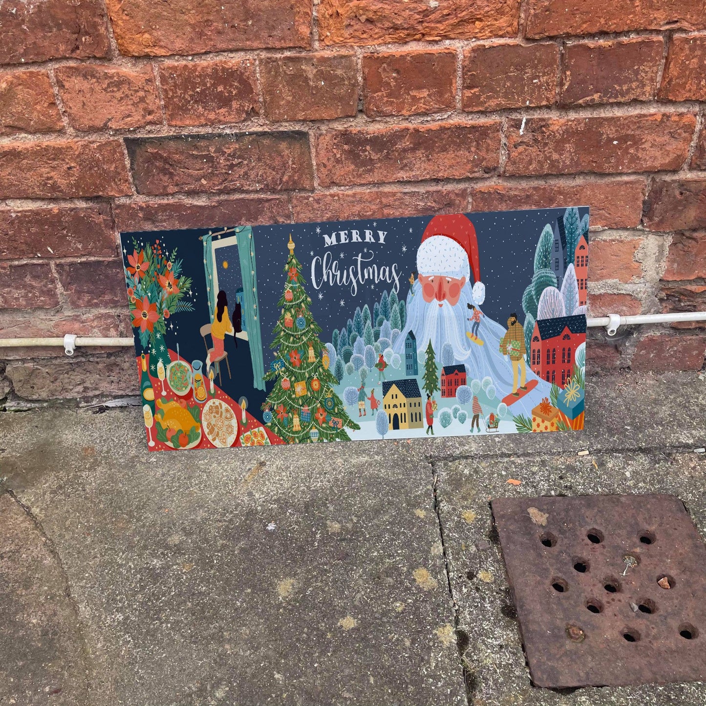 Merry Christmas Santa Illustration - | Metal Wall Sign