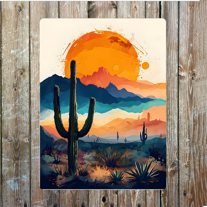 Desert Landscape Sunset Cowboy Western | Metal Sign Plaque