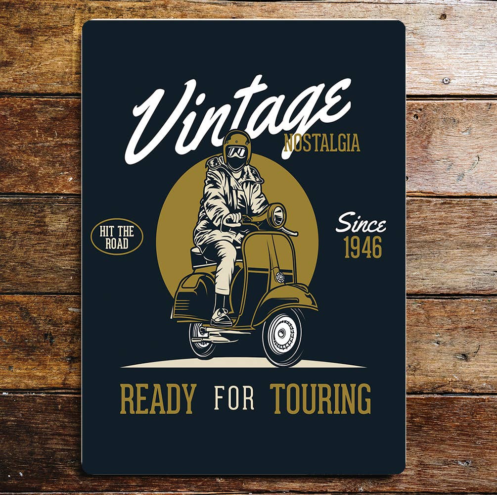 Vintage moped nostalgia hit the road bike | Metal Sign plaque
