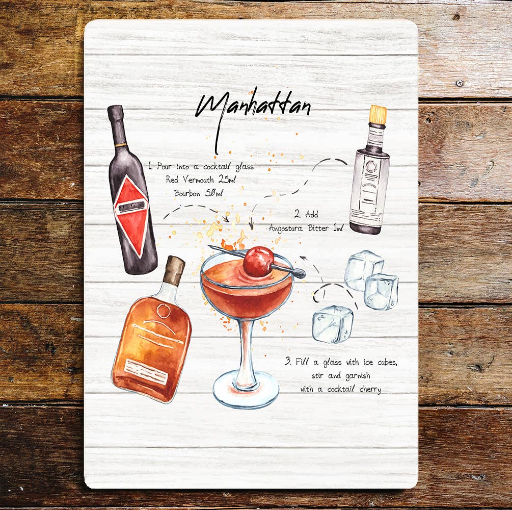 Manhattan Cocktail Recipe Alcohol | Metal Wall Sign