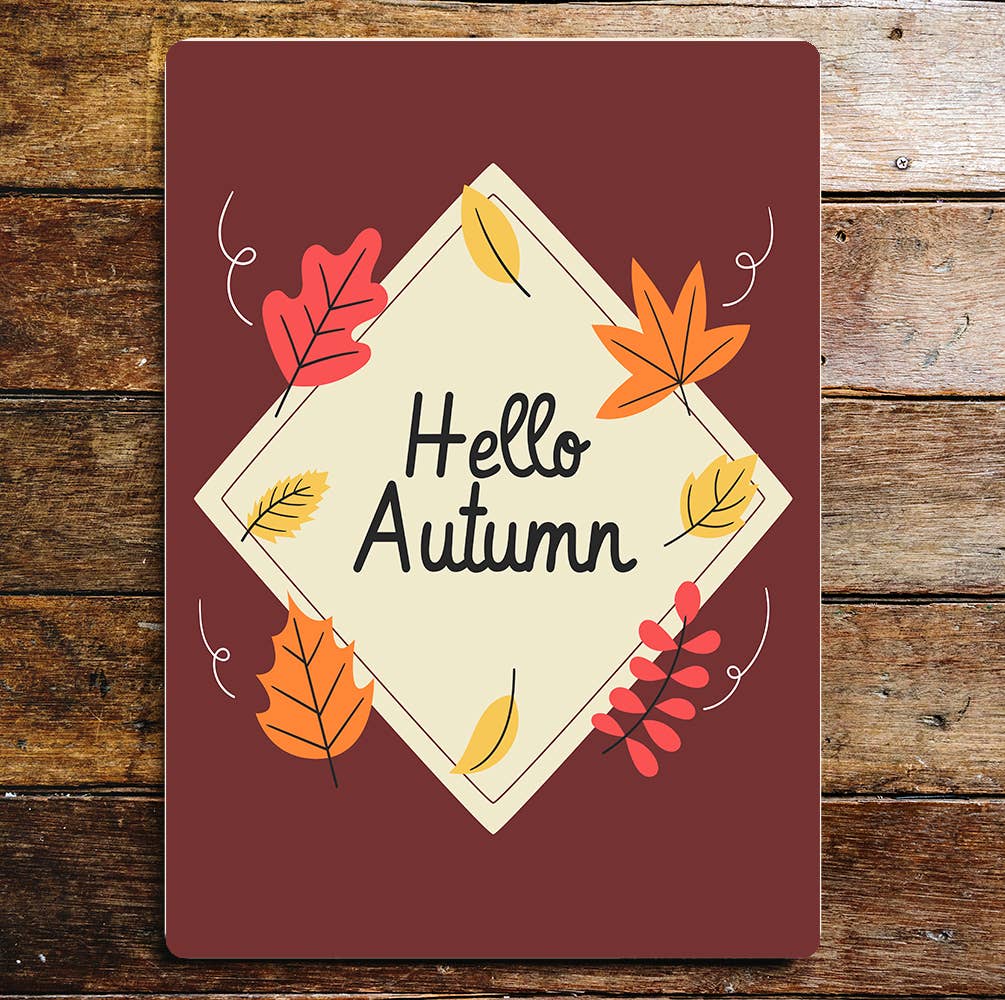 Hello Autumn leaves Art | Metal Sign Plaque